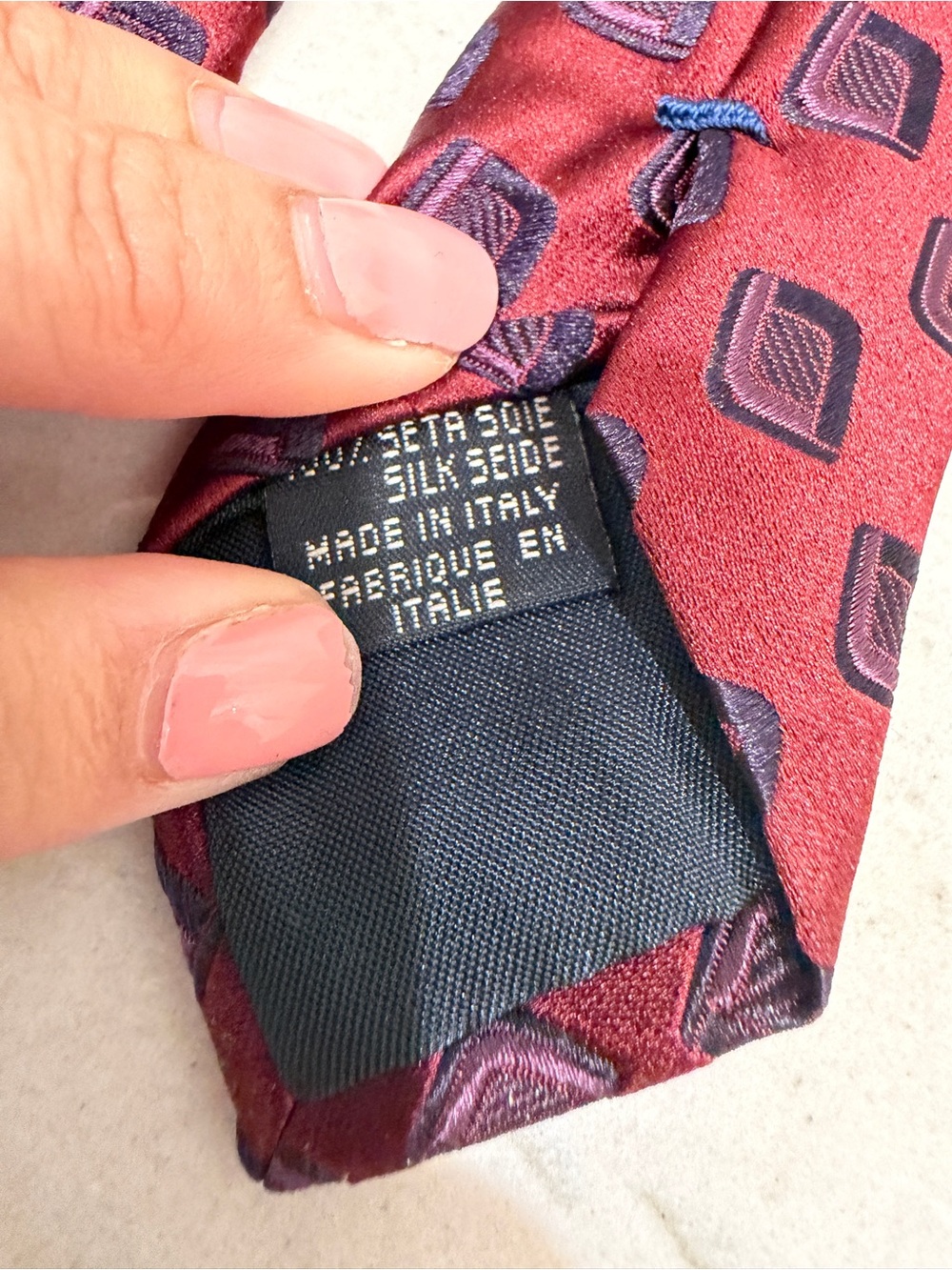 Canali Men's Burgundy Geometric Silk Tie NWT Made in Italy - Picture 4 of 10